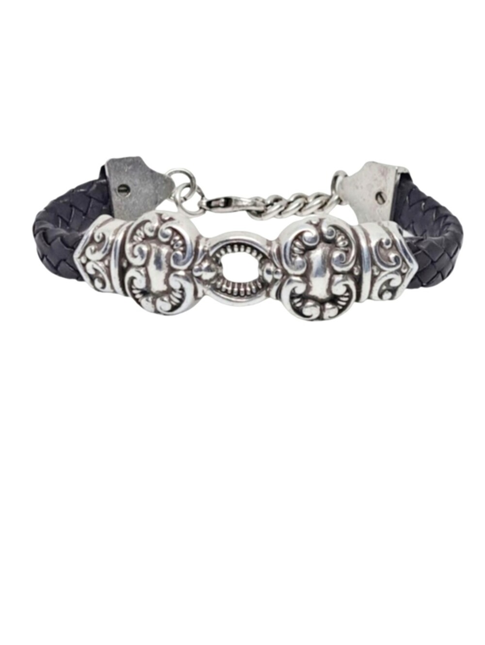 .Silver and Black Braided Bracelet